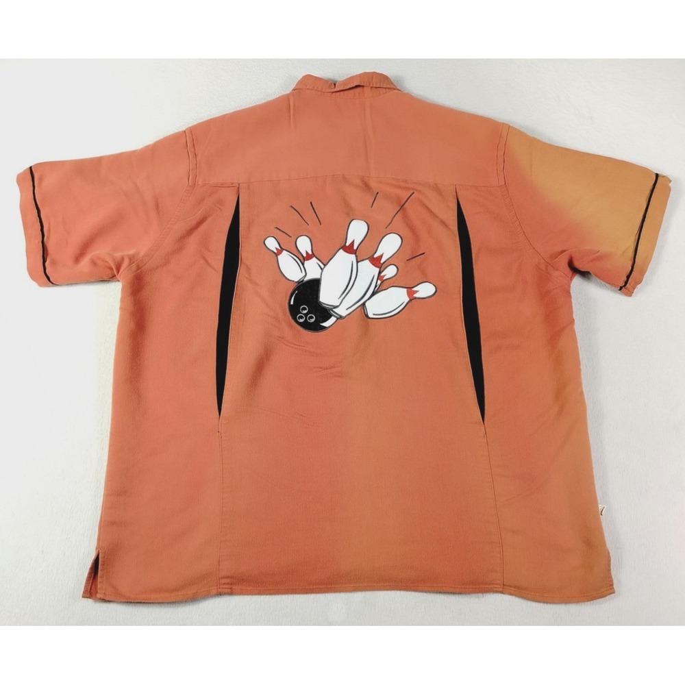 Cubavera Shirt Mens Large Orange Bowling All Stars Retro Camp Distressed Faded